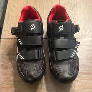 Peloton Black Cycling Shoes with Red Accents